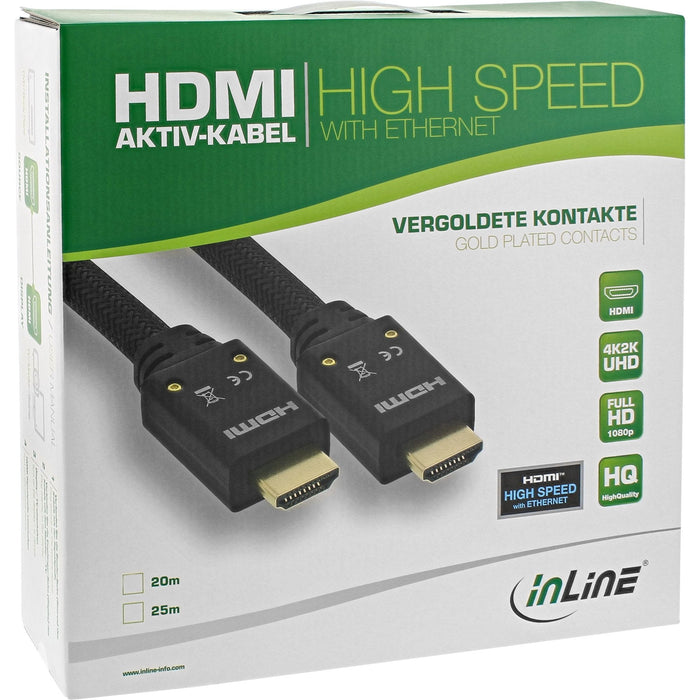 Cable Hdmi Activo De Inline Con Ethernet, 4k2k, M/M, Negro, Contactos Dorados, 20 M
