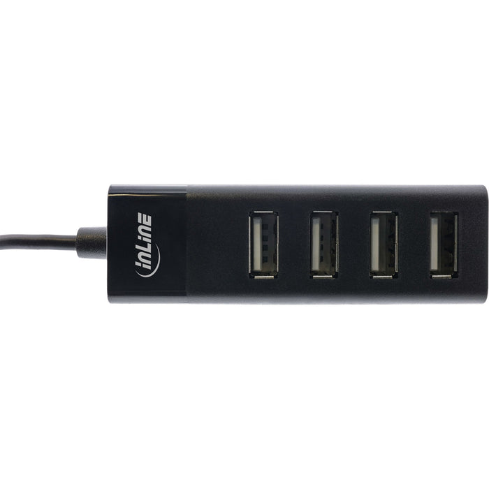 Hub Inline Usb 2.0 De 4 Puertos, Tipo A Macho A 4x Tipo A Hembra, Negro, 30 Cm, Diseño Delgado