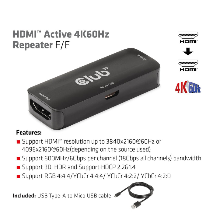 EAN 8719214472825 - CLUB3D CAC-1307 extensor audio/video Repetidor de señales AV Negro imagen 3