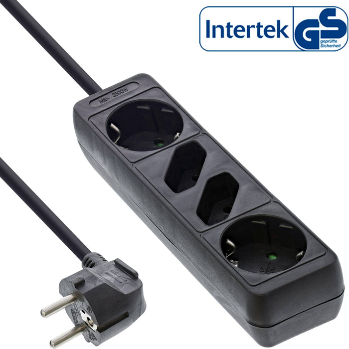 Inline Regleta 4 Tomas 2x Tipo F + 2x Euro Negro 5m