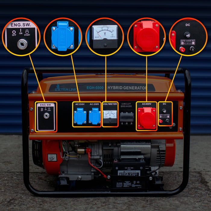 Extralink Ex.30370 Motor-Generador 5000 W 25 L Gasolina Negro, Naranja
