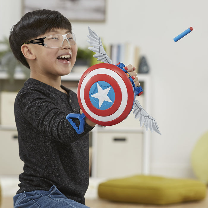 Lanzador Hasbro Nerf Marvel Mech Strike Mechasaurs Capitán América Con Redwing