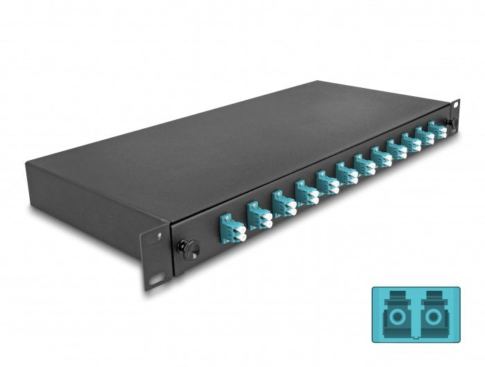 Delock 67004 Caja De Empalme De Fibra Óptica De 19? 12 X Lc Duplex Om3 1u Completamente Montada Lista Para Empalmar
