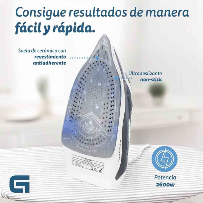 Plancha De Vapor Grunkel 2600w Suela Cerámica Azul Pl-2600ce