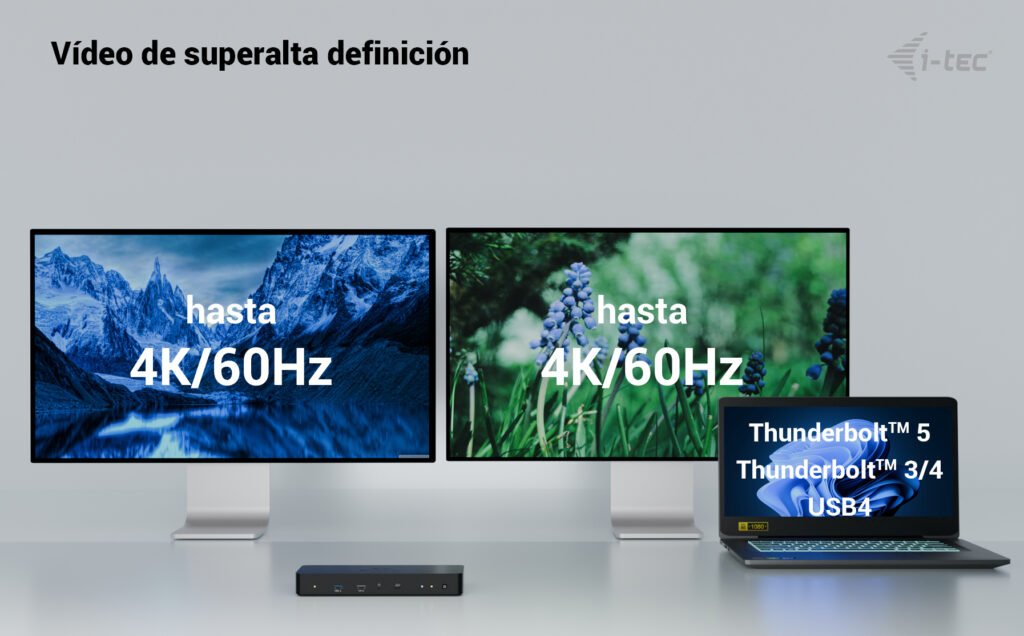 I-Tec Thunderbolt 4 Intelligent Dual Display Ds 1x Tb4 2x Dp 1x Glan 1x Usb-C Gen2 3x Usb-A Gen2 1x Usb 2.0 1x Audio Mic Pd 90w Kl