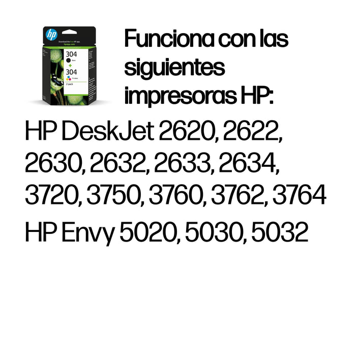 Hp Tinta Negro + Tricolor (C/M/Y) Deskjet 3720 Combo - Nº304 (Pack 4 Colores)