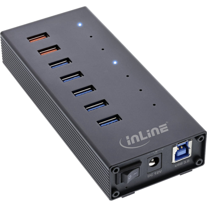 Inline Usb 3.2 Gen.1 Hub De 7 Puertos Caja De Aluminio Con Fuente De Alimentación De 2,5 A Negro