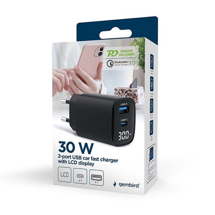 EAN 8716309129619 - Gembird TA-UC-PDQC30LCD-BK-01 cargador de dispositivo móvil Smartphone, Reloj inteligente, Tableta Negro  imagen 6