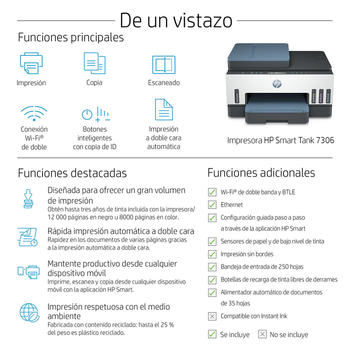 EAN 0195908302520 - HP Smart Tank 7306 All-in-One Printer Inyección de tinta térmica A4 4800 x 1200 DPI 15 ppm Wifi imagen 4