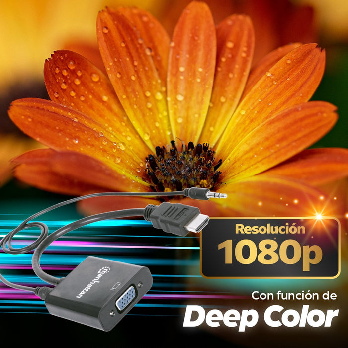 EAN 0766623151559 - Manhattan 151559 adaptador de cable de vídeo 0,3 m HDMI + 3.5mm VGA (D-Sub) Negro imagen 6