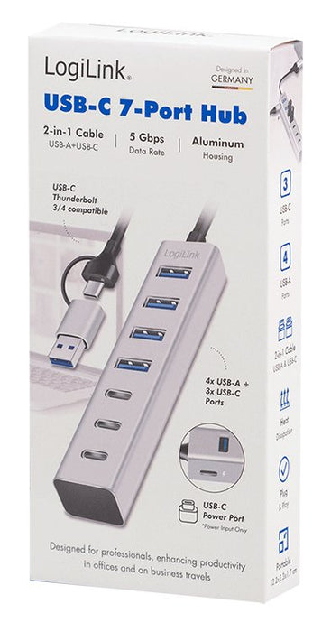 Hub Usb 3.0, 7 Puertos 4xusb-A + 3xusb-C, Cable Usb-A/Usb-C 3.0 2 En 1, 5 Gbps