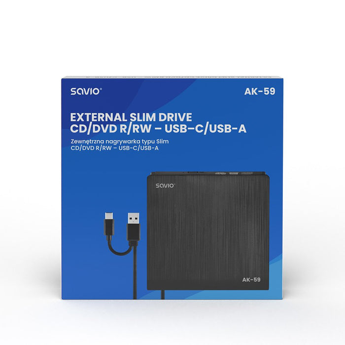 EAN 5901986047933 - Savio AK-59 External slim CD/DVD Recorder R/RW - USB-C/USB-A black unidad de disco óptico DVD±RW Negro imagen 4