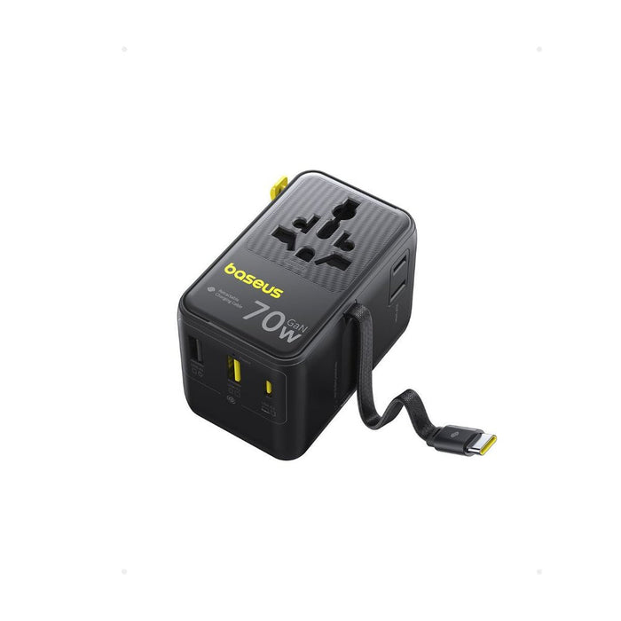 Baseus Enercore Cg11 Charger Retractable 2ac+2u + 70w, Black