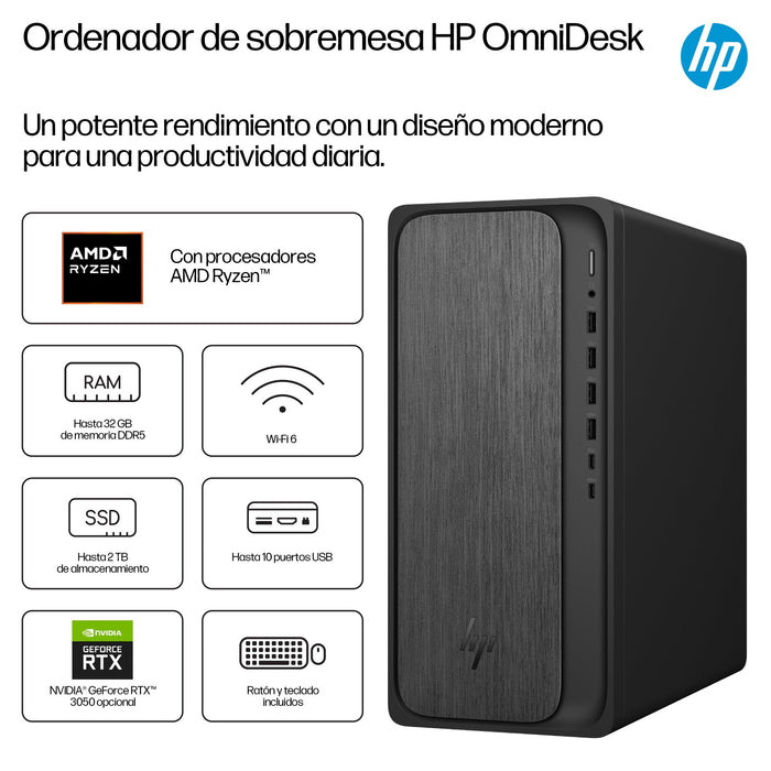 EAN 0199764264343 - HP OmniDesk M02-0013ns AMD Ryzen™ 5 8500G 16 GB DDR5-SDRAM 1 TB SSD Windows 11 Home Torre PC Negro, Gris imagen 3