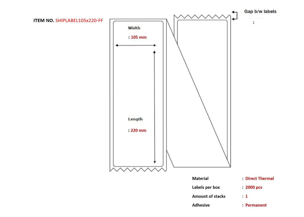 Ship-Label 105 X 220mm, Fanfold. Direct Thermal, 2000 Shiplabel105x220-Ff