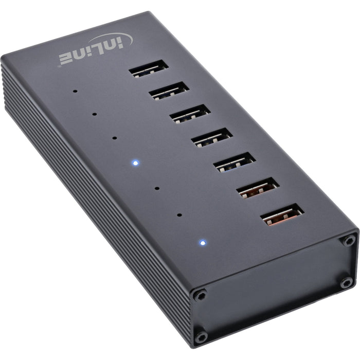 Inline Usb 3.2 Gen.1 Hub De 7 Puertos Caja De Aluminio Con Fuente De Alimentación De 2,5 A Negro
