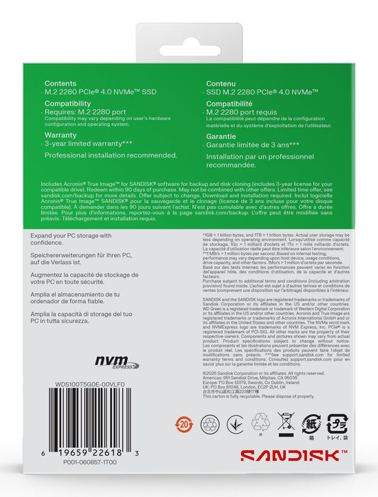 EAN 0718037907154 - SanDisk Green WD SN3000 NVMe 1 TB M.2 PCI Express 4.0 QLC 3D NAND imagen 7