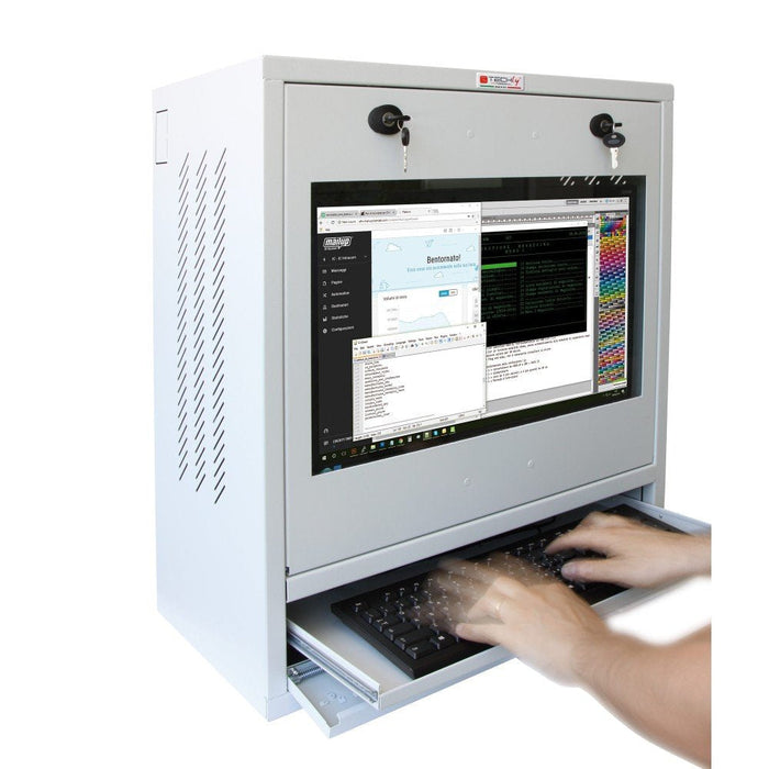 Techly 105780 Armario Gris Seguridad Para Pc, Monitor Táctil Lcd Y Teclado