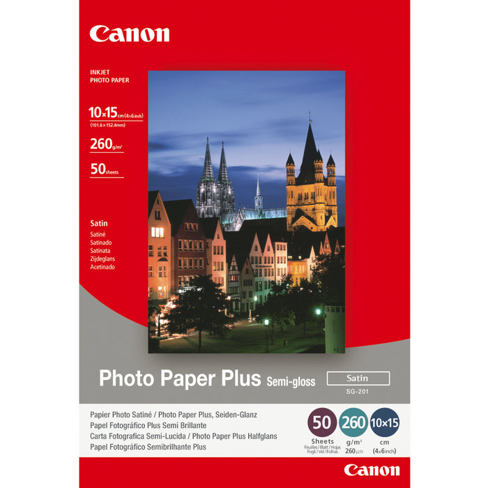 Canon Photo Paper Plus Sg-201 Satinado Semibrillante 101.6 X 152.4 Mm 260 G/M² 50 Hoja(S) Papel Fotográfico Brillante Para Pixma Ip3680 Ip4850 Mg8250 Mp198 Mp228 Mp245 Mp252 Mp258 Mp476 Ts7450 S450