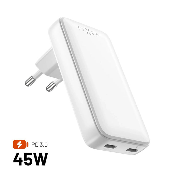 Fixed Slim 2xusb-C Travel Charger, Gan, Pd Support, 45w, White