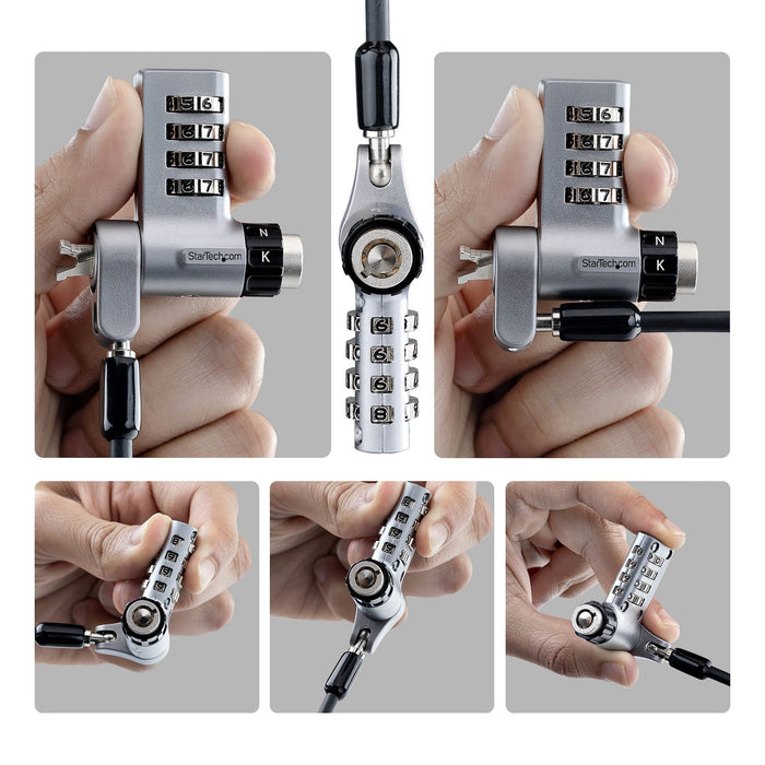 Startech.Com Startech - Candado Con Cable De Seguridad - 3-In-1, Keyed Alike/Combination Security Cable Lock, Anti-Theft - Negro & Plateado - 2 M - Conforme Taa (Paquete Con 10)