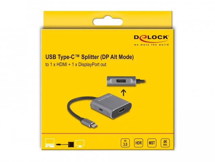 Delock 87867 Divisor Usb Type-C (Modo Dp Alt) A 1 X Hdmi + 1 X Displayport Mst Con Usb Type-C Pd