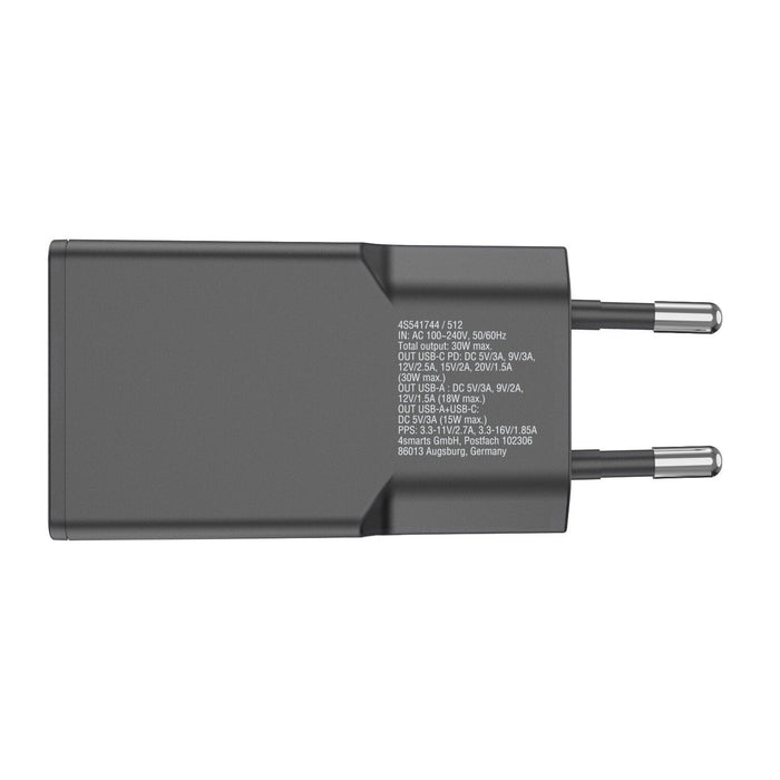 4smarts Cargador De Pared Pdplug Slim Duos 30w Gan 1c+1a, Negro
