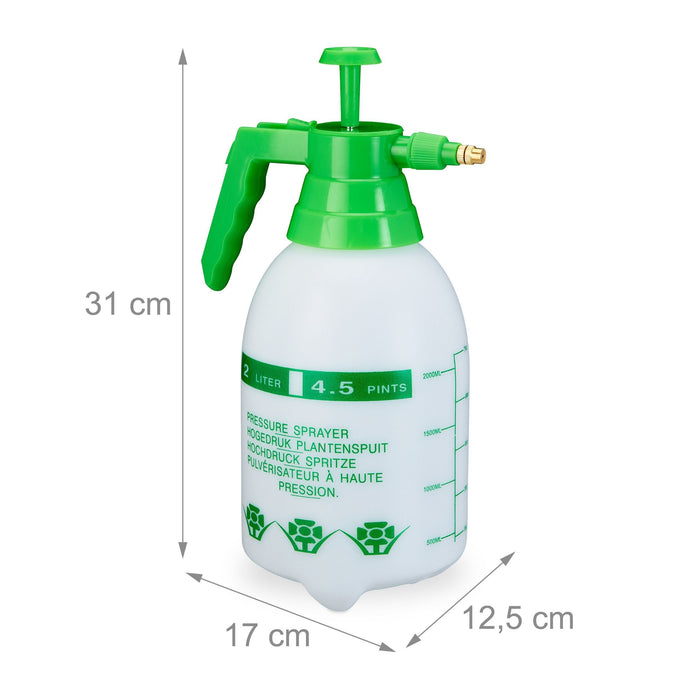 Relaxdays Pumpsprühflasche, 2 L Blanco, Verde