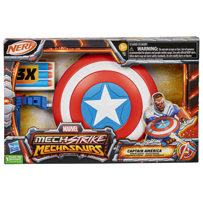 Lanzador Hasbro Nerf Marvel Mech Strike Mechasaurs Capitán América Con Redwing