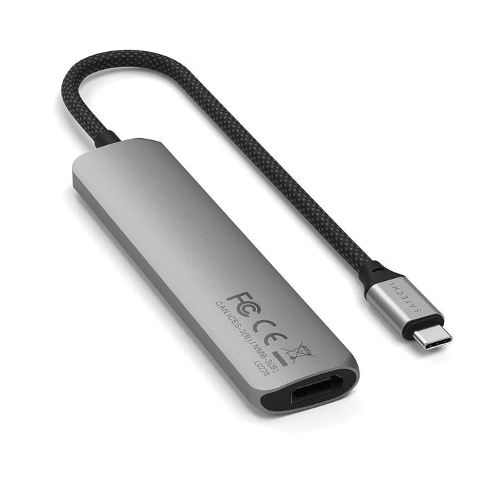Satechi 6-In-1 Usb-C Slim Multiport Adapter - Aluminiowy Adapter Do Urzadzen Mobilnych Usb-C (Usb-C, 2x Usb-A, 4k Hdmi, Czytnik Kart Micro/Sd) (Gris)