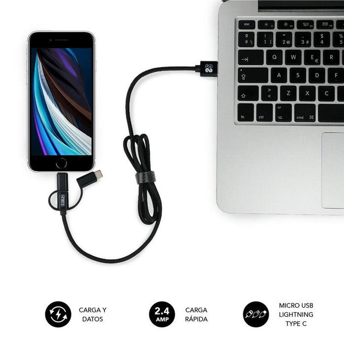 Cargador De Coche Subblim  Sub-Chg-4cc002/ 2 Usb + Cable Usb 3 En 1/ 2.4a/ Negro