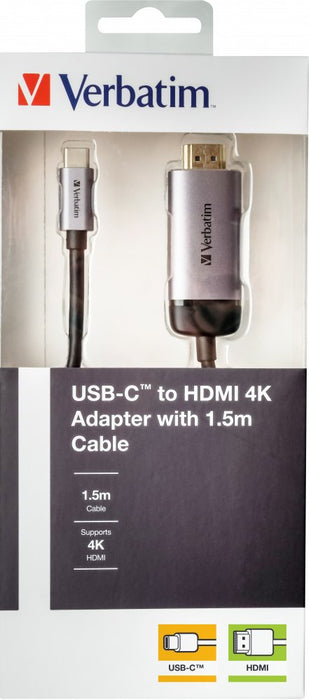 EAN 0023942491446 - Verbatim 49144 adaptador de cable de vídeo 1,5 m USB Tipo C HDMI Negro, Plata imagen 2