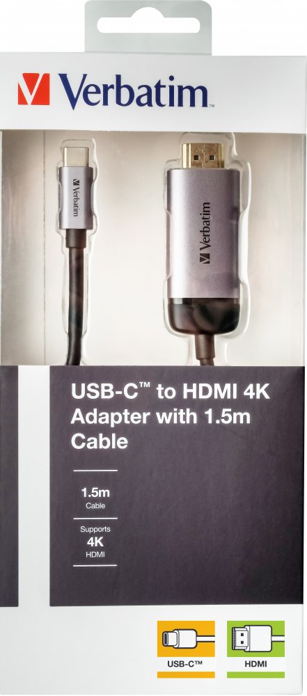 EAN 0023942491446 - Verbatim 49144 adaptador de cable de vídeo 1,5 m USB Tipo C HDMI Negro, Plata imagen 2