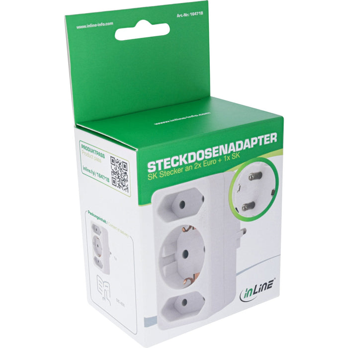 Inline® Power Adapter, Ec Plug A 2x Euro Socket+1x Ec Socket, White