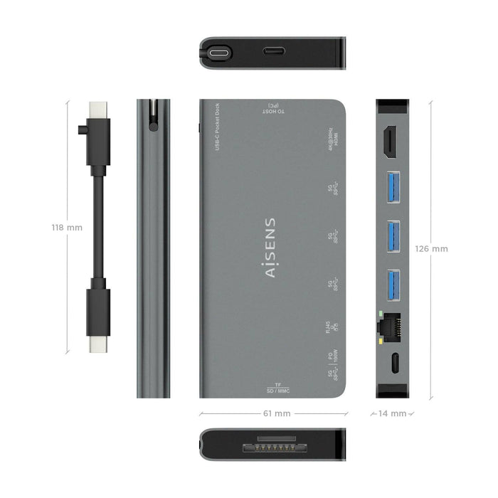 EAN 8436574709773 - AISENS ASUC-8P015-GR base para portátil y replicador de puertos Alámbrico USB 3.2 Gen 1 (3.1 Gen 1) Type- imagen 4