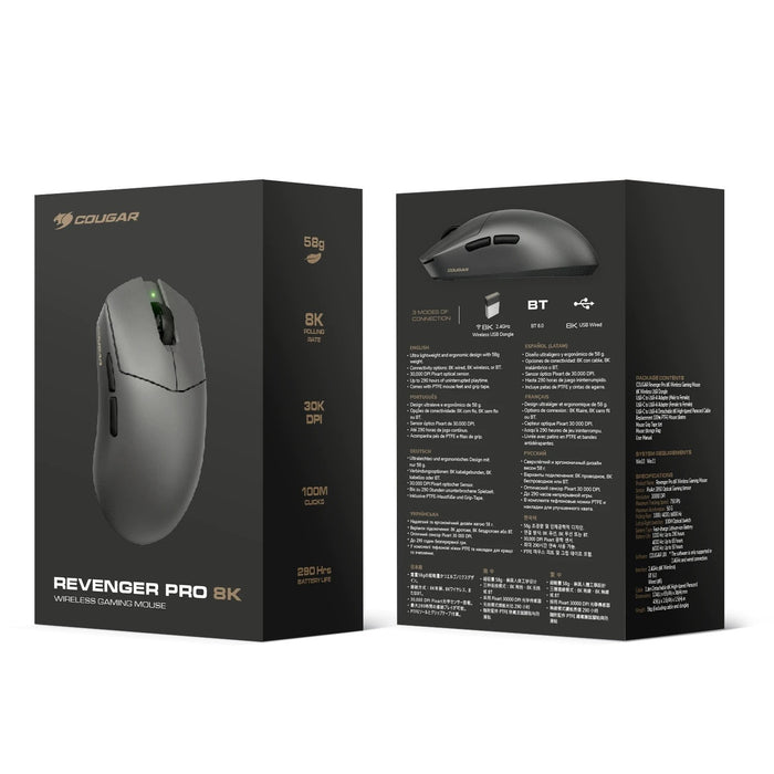 Cougar Gaming Ratón,Revenger Pro 8k, Wireless, Negro