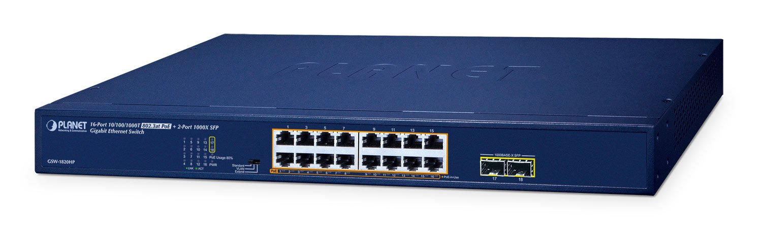 EAN 4711605285278 - PLANET GSW-1820HP switch No administrado Gigabit Ethernet (10/100/1000) Energía sobre Ethernet (PoE) 1U A imagen 1