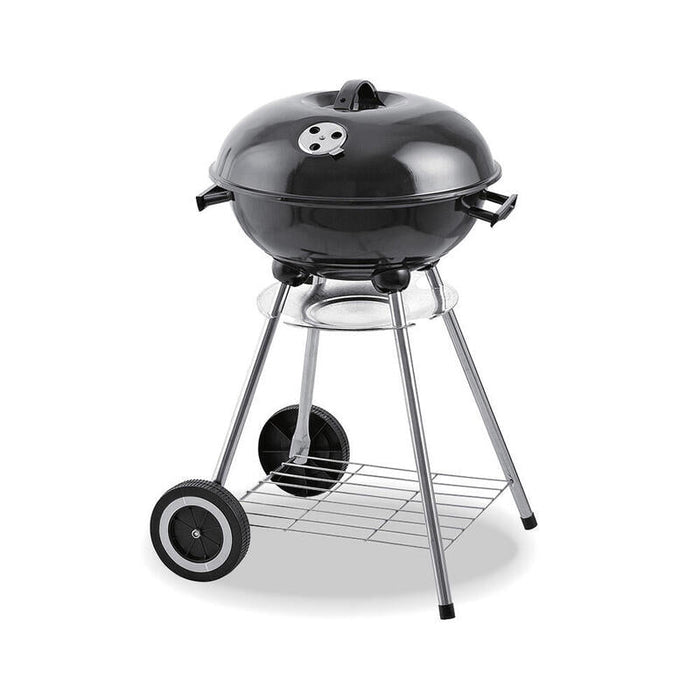Barbacoa Metalica Negra De Pie Con Tapa Y Ruedas Ø41x70cm.