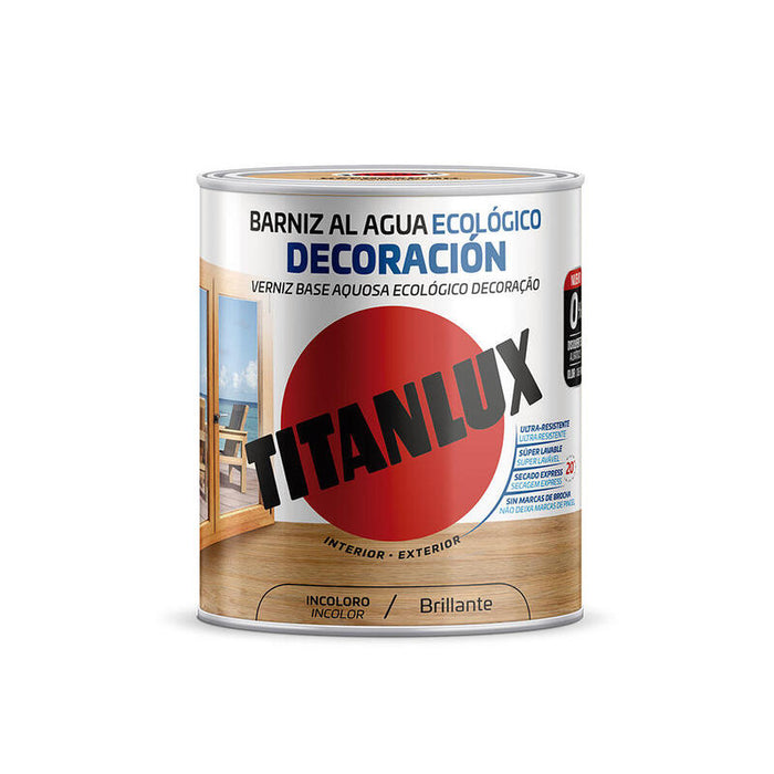 Barniz Al Agua Ecológico Decoración Brillante Incoloro 0,250l Titanlux M20100014