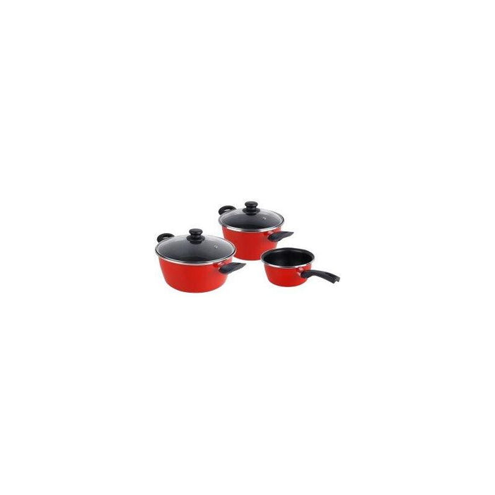 Bateria Cocina Magefesa K2 Rojo Cazo 16 Cacerola 16 Y Olla 20 Tapas Cristal Acero Antiadherente
