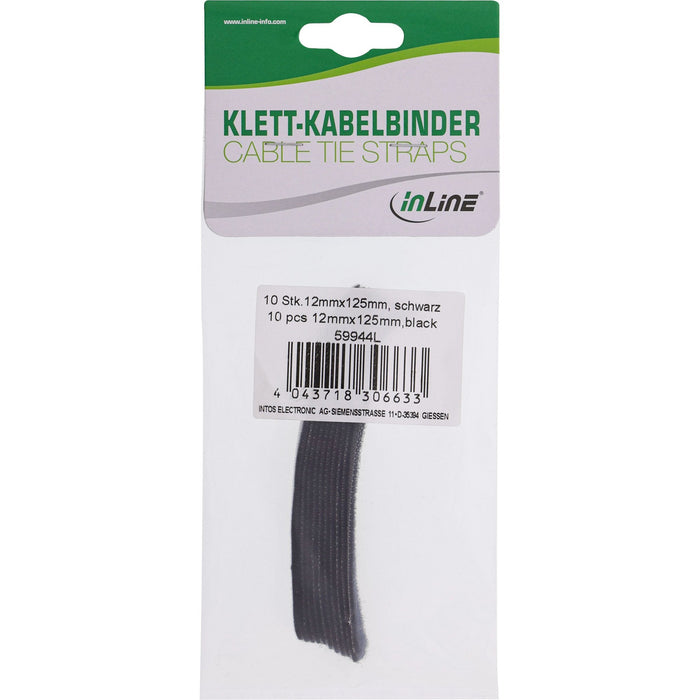 Tiras De Cable Inline Con Velcro 12x125 Mm 10 Uds. Negro