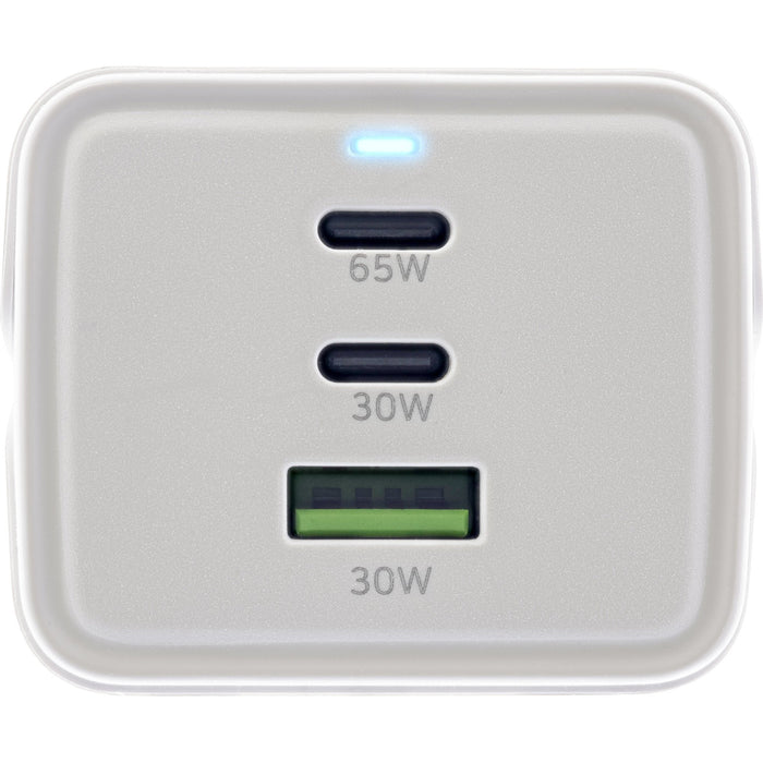Inline® Usb Power Supply, 65w Charger, 2x Usb-C + 1x Usb-A, With Safety Socket And 1.5m Cable, Pd3.0 Pps Gan, White