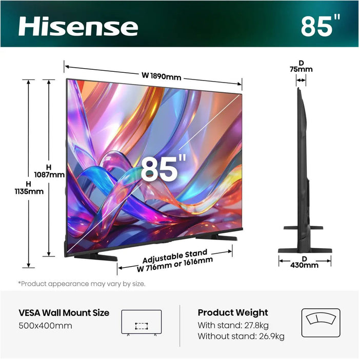 EAN 6942351432076 - Hisense 85E7S 2,16 m (85") 4K Ultra HD Smart TV Wifi Negro imagen 2
