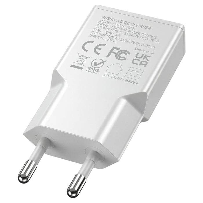 Cargador Usb Gan Mars Gaming Md-Gan30w 30w 1xusb-C 1xusb-A Pd Color Blanco