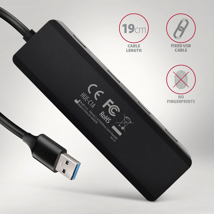 EAN 8595247907660 - Axagon HUE-C1A hub de interfaz USB 3.2 Gen 1 (3.1 Gen 1) Type-A 5000 Mbit/s Negro imagen 5