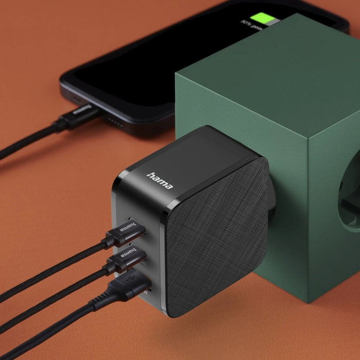 Cargador De Pared Hama  - Potencia 65w - 2x Usb-C - Usb-A - Power Delivery - Qualcomm - Negro