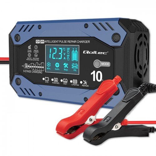 EAN 5901878524825 - Qoltec 52482 Cargador de batería para vehículos 12/24 V Negro, Azul imagen 1