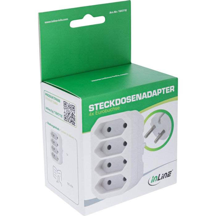 Inline® Power Adapter, Earthing Contact Plug A 4x Euro Socket, White
