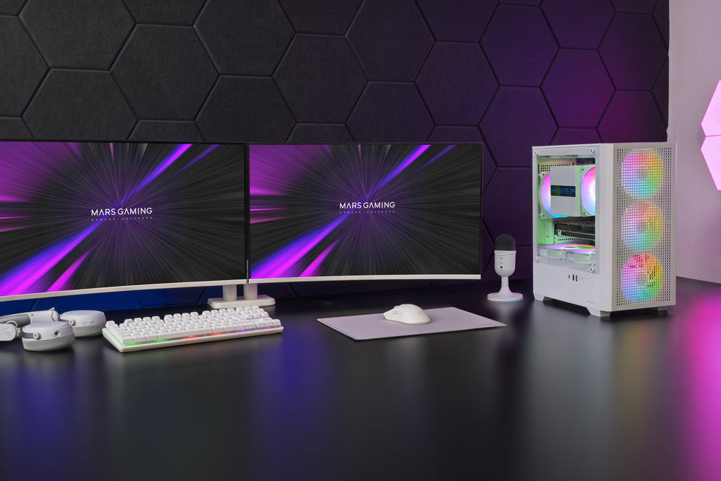 Caja Pc  Micro Atx Mars Gaming Mc-Vectorw Gpu Max 282mm Cristal Templado Mesh Argb Usb-C Blanco