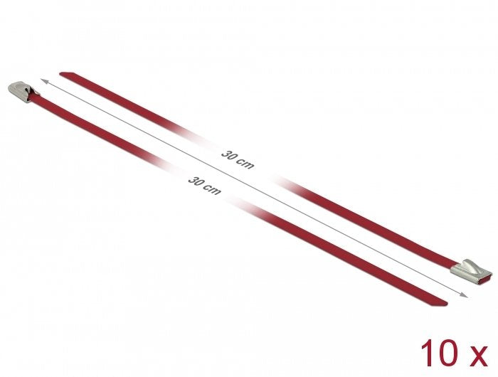 Delock Bridas De Acero Inoxidable L 300 X B 4,6 Mm Rojo 10 Piezas